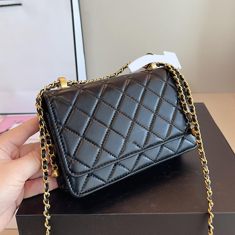 Lambskin Wallet Purse Double Golden Balls WOC Cross Body Bag Gold Matelasse Chain Crossbody Card Holder Multi Pochette Luxury designer Outdoor purse Pocket 19cm