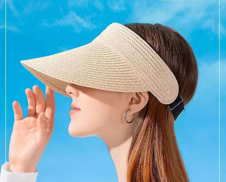 baseball cap 2025 Spring Summer Fine Grass Weaving Empty Top Foldable Sunscreen and Face Covering Sunshade Sun Hat