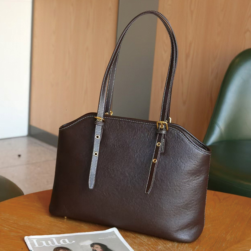 Women's Genuine Leather Women's High-End Sense, Niche Tote Bag, Large Capacity Single Shoulder Hand-Held Commuting Bag