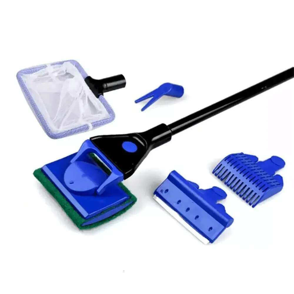 5In1 Aquarium Plant Fork Spoon Net Sponge Brush Gravel Rake Algae Scraper Multi Functional Fish Tank Cleaning Tool