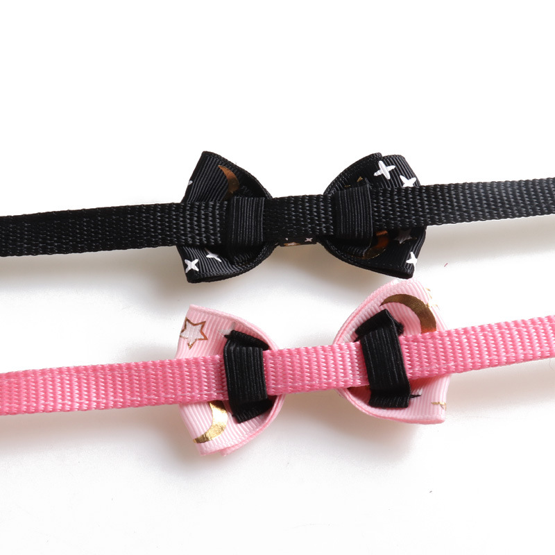 Cat Collar with Bow Tie and Moon Charm, Small Cat Kitten Gold Moon and Star Process Printing Collar Breakaway Adjustable Collar for Boys and Girls Cat