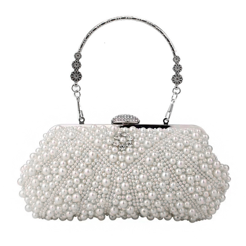 Large Shell Pearl Hand Embroidered Diamond Set Banquet Wedding Bridal Handbag Women's Bag Crystal Evening Bag