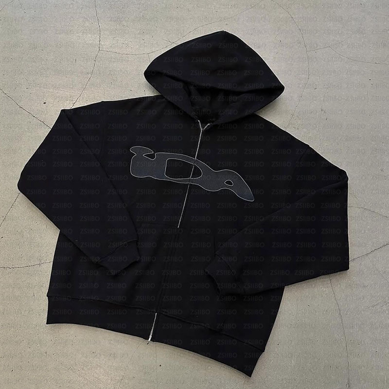 Trendy brand new minimalist hip-hop daily casual geometric pattern printed zipper hooded sweatshirt for women 250103