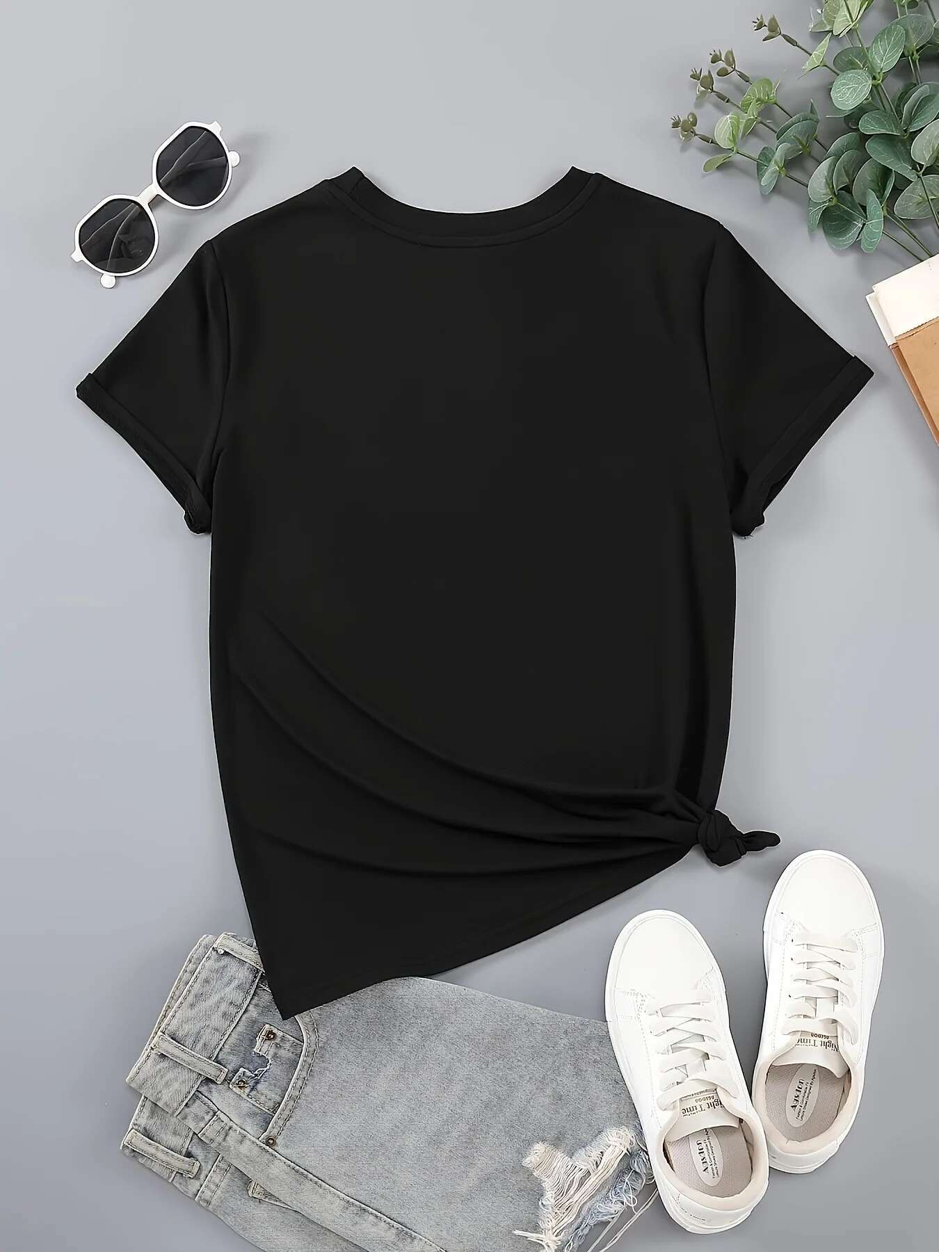 Women's Casual Short Sleeve T-Shirt P Romantic Print - Crew Neck Polyester Knit Fabric Tee With