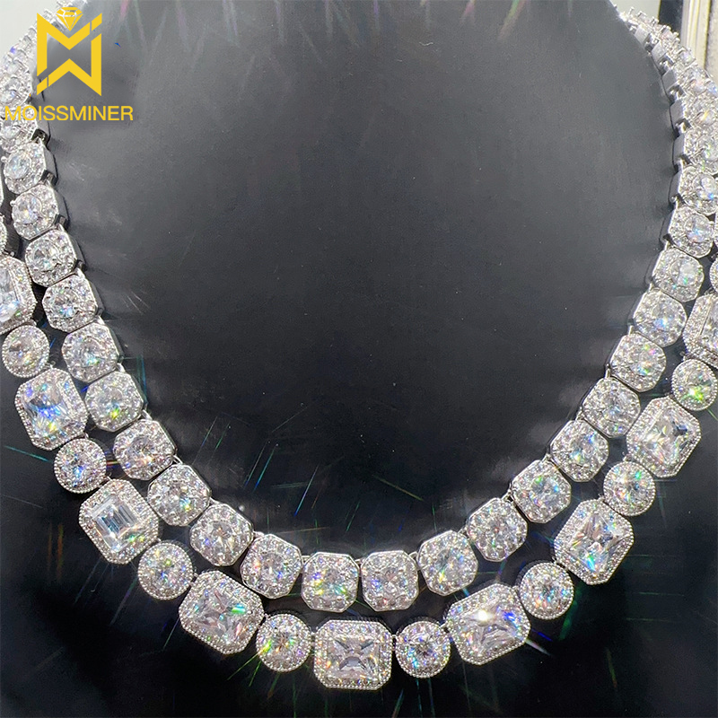 10mm Moissanite Square Circular Shape Cuban Necklace S925 Silver Iced Out For Men Women Hip Hop Jewelry Pass Diamonds Tester