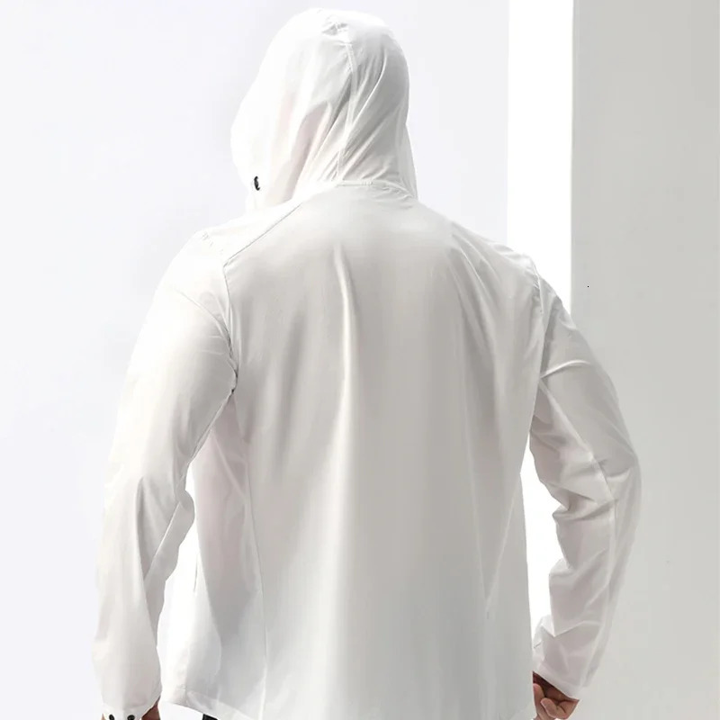 Mens thin sun protection sports shirt running top jacket outdoor hiking climbing hoodie mens ice silk suit 250313