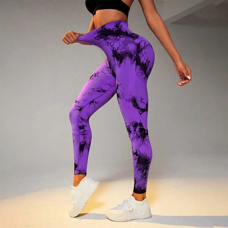 Active Pants High waisted tie dye leg womens Fitn Seam leg high elasticity slim buttocks lifting fashion gym training running tight fitting Y2503124E1