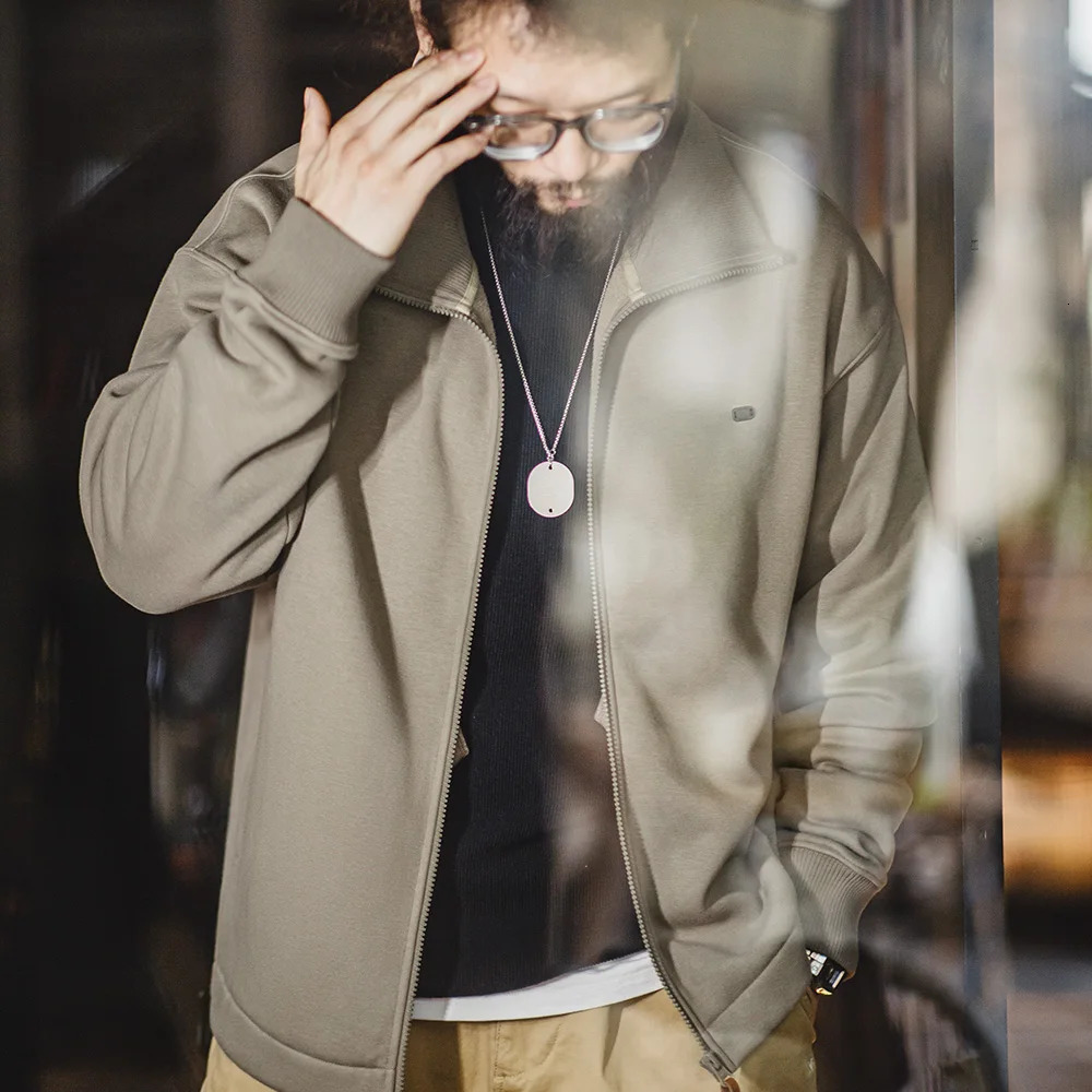 Maden Mens High Neck Warm Jacket Polar Fleece Lining Thickened Coat Casual Sports Style Cardigan Sweater Vintage Tennis 250313