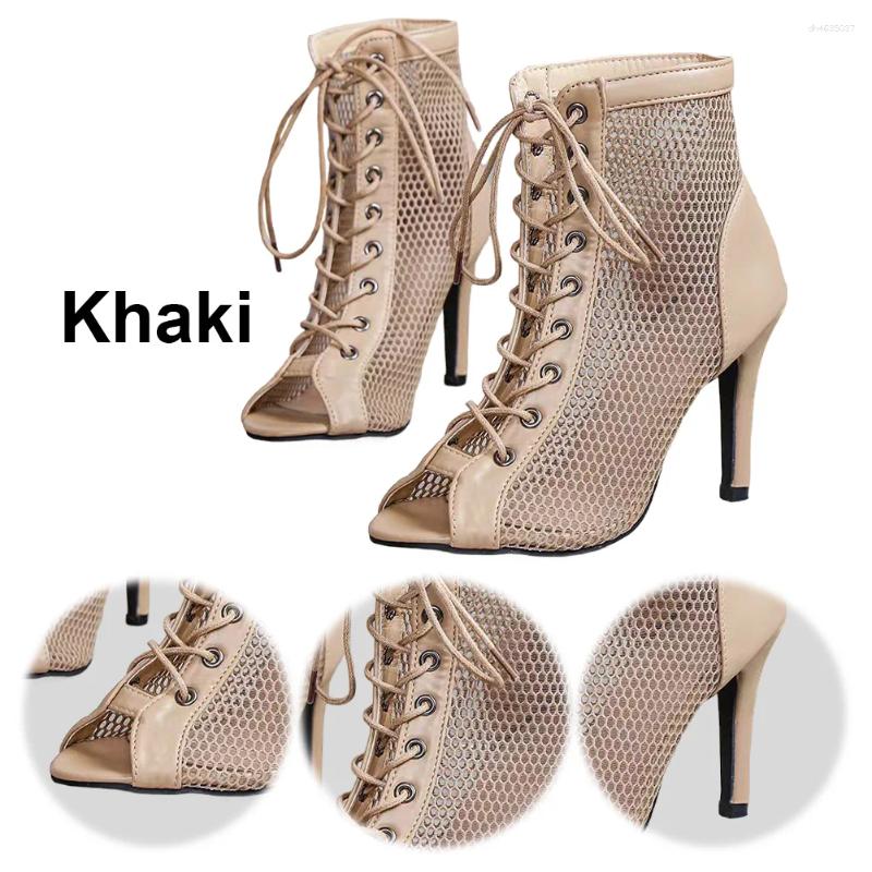 Sandals Women High Top Heel Mesh Dance Shoes Summer Booties Pump For Ballroom zhanyishengli