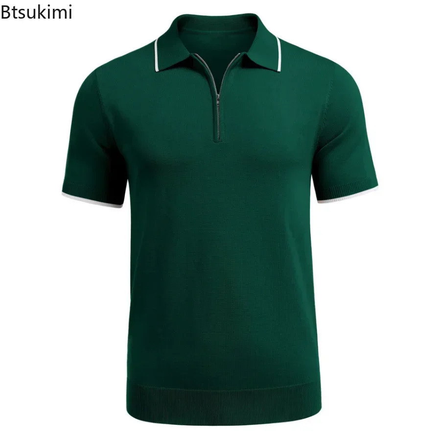 Mens Summer Casual Knitted Polo Shirts Formal BusinessTurn Down Collar Solid Short Sleeve TShirt Leisure Breathable Tops 250313