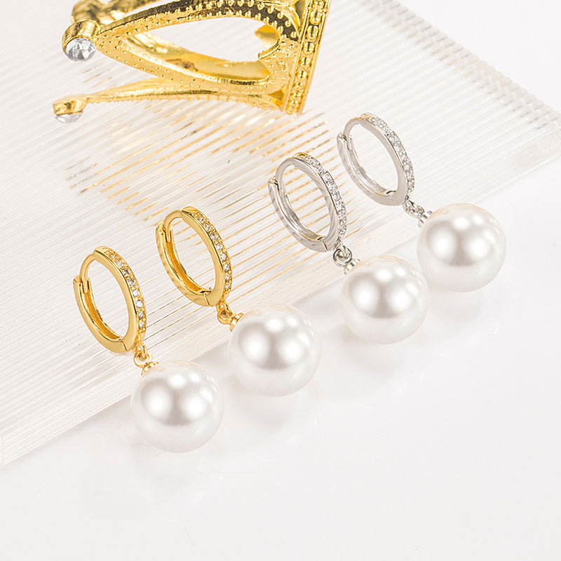 Elegant Design White Pearl Dangel Earrings for Women 18K Real Gold Silver Plated Crystal Clip On Earrings Diamond Dangle Earrings Wedding Jewelry Gift