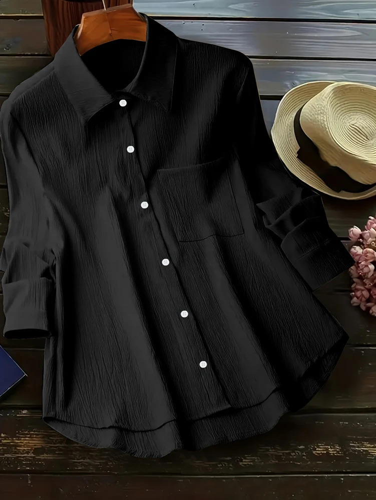 Plus Size Womens Long Sleeve Blouse 2025 Spring Summer Loose Jacket Casual Work Jacket Button Shirt Outerwear 250313