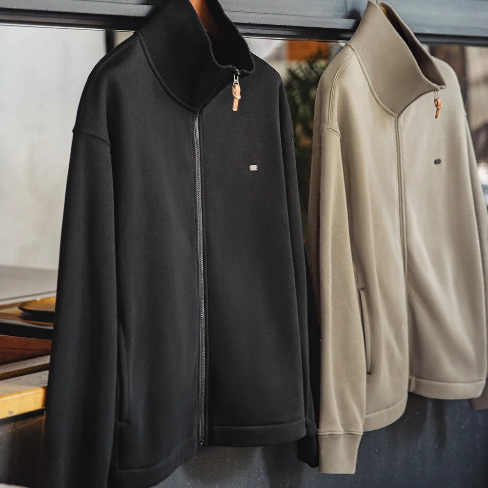 Maden Mens High Neck Warm Jacket Polar Fleece Lining Thickened Coat Casual Sports Style Cardigan Sweater Vintage Tennis 250313