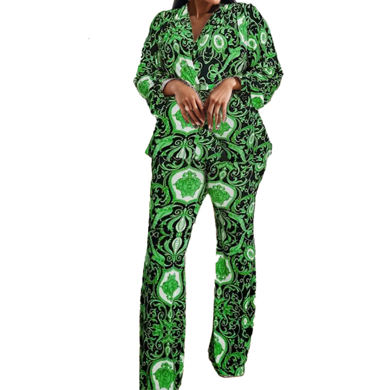 2025 Spring New Women's Clothing Style Printed Long Sleeve Collar Shirt Two Piece Fashion Set For Women