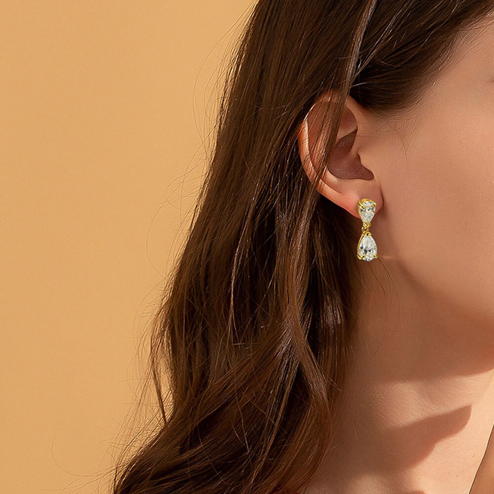 KNOBSPIN D VVS1 Pear Moissanite Drop Earrings for Women GRA Certified Diamond Solid s925 Silver Plated 18k Gold Wedding Earring