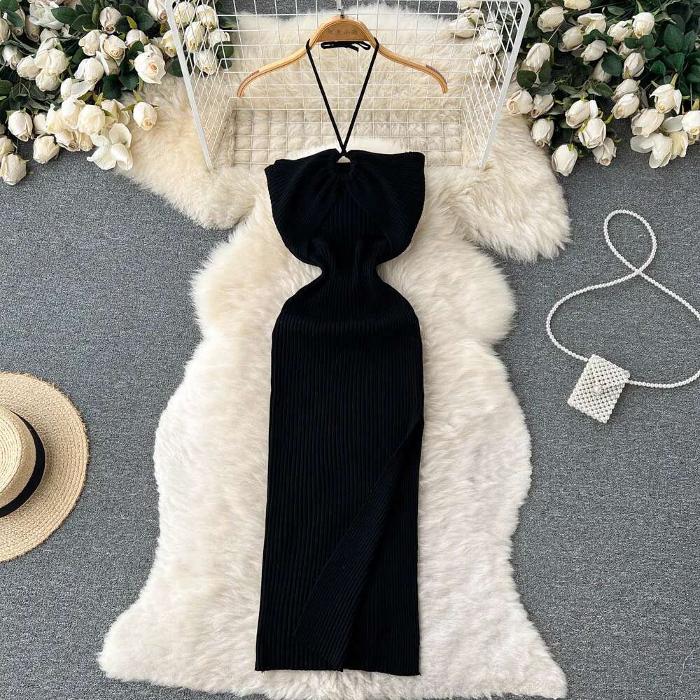 Yuoomuoo Chic Fashion Sexy Package Hips Split Knitted Summer 2025 Women Slim Elastic Bodycon Party Dress Streetwear Outfit
