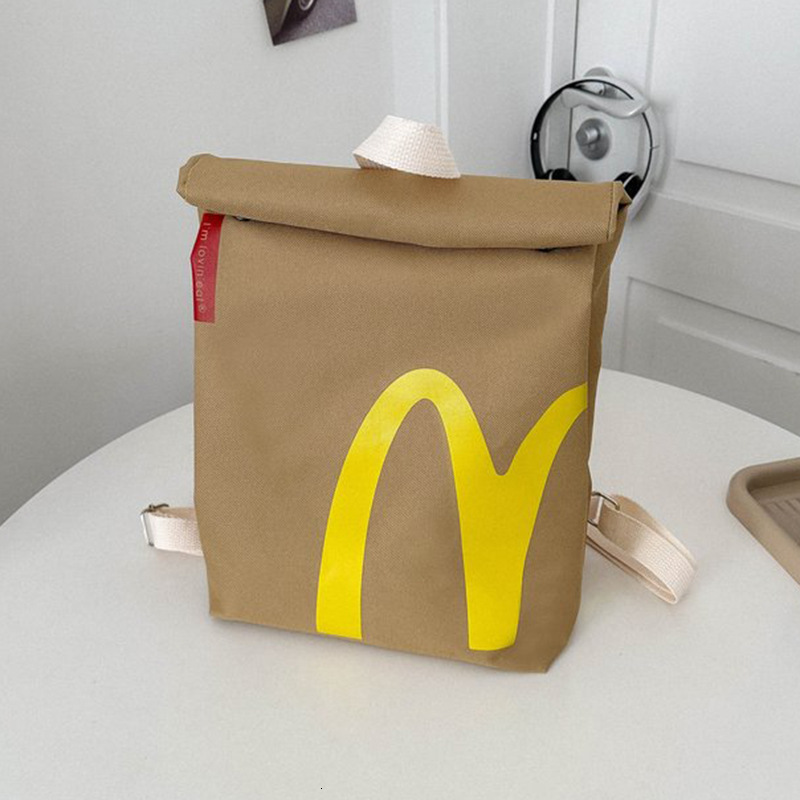Mcdonald s Backpack 2025 New Letter Printed Paper Backpack Fashion Designer Personalized Backpack Trend Outdoor Leisure Storage Bag