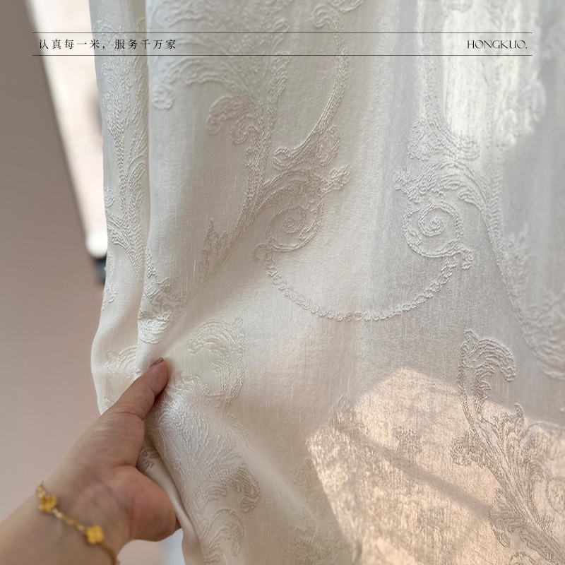 T0384 French Rococo jacquard yarn 3.2 width embossed high-grade imitation silk micro-gloss living room yarn curtain recommended shaping