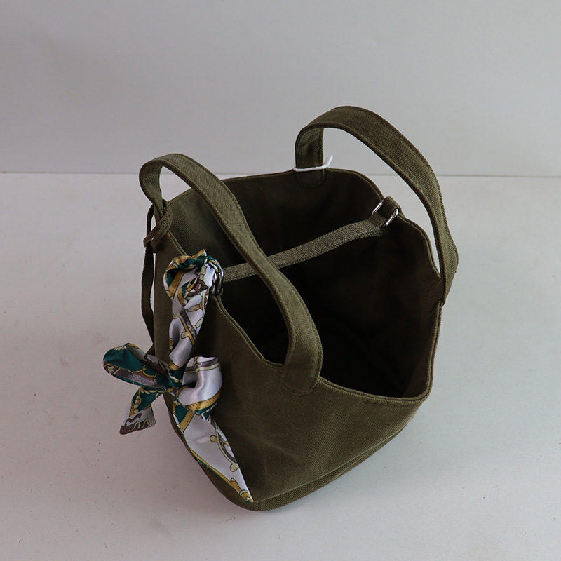 Vegetable Bag 2023, The Same Fashionable And Trendy Graffiti Personalized Vegetable Basket Military Green Canvas Handbag