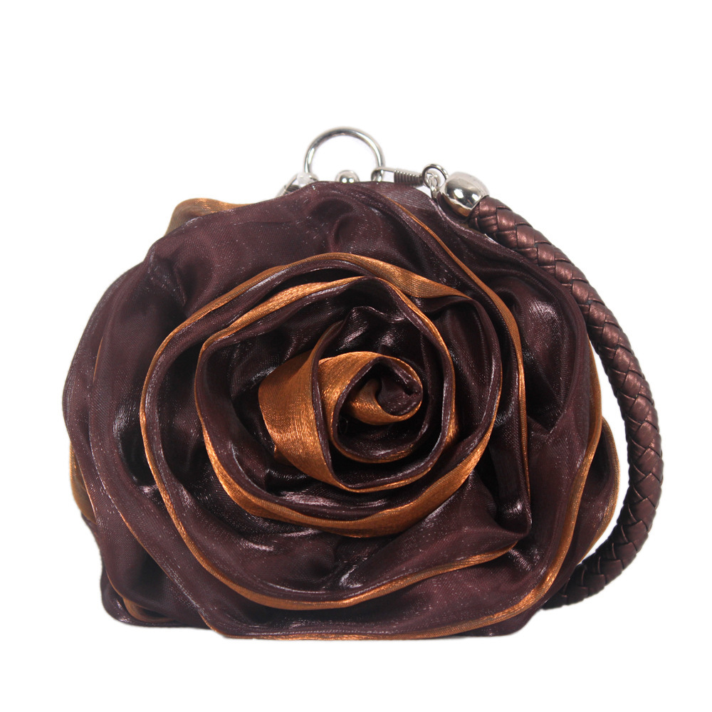 Japanese And Korean Rose Blossom Silk Bridal Wedding Dinner Cute Mini Round Handheld Women's Change Small Bag Evening Clutch