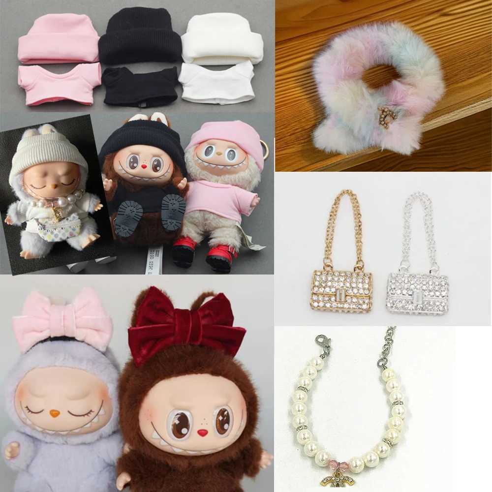 Diy 17cm Labub Fashion Clothing Paired With High-End Elegant Dresses Cute Mini Scarves Labubu Bags Shoes HatsT250313