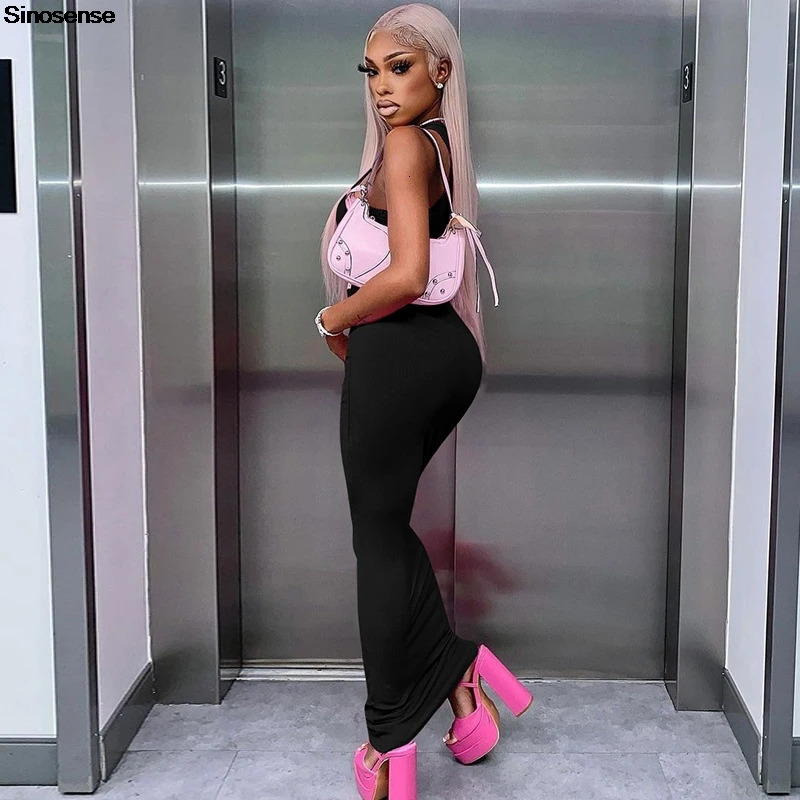 Womens ribbed knit sleeveless tank dress solid color crew neckline ultrathin fit tight body Maxi Y2K nightclub party 250313