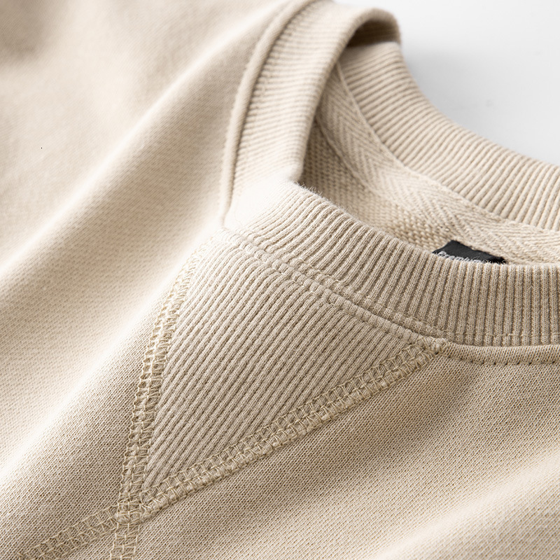 High quality 340G pure cotton hoodie mens loose loop top spring and autumn round neck hoodie without hat t-shirt 240819
