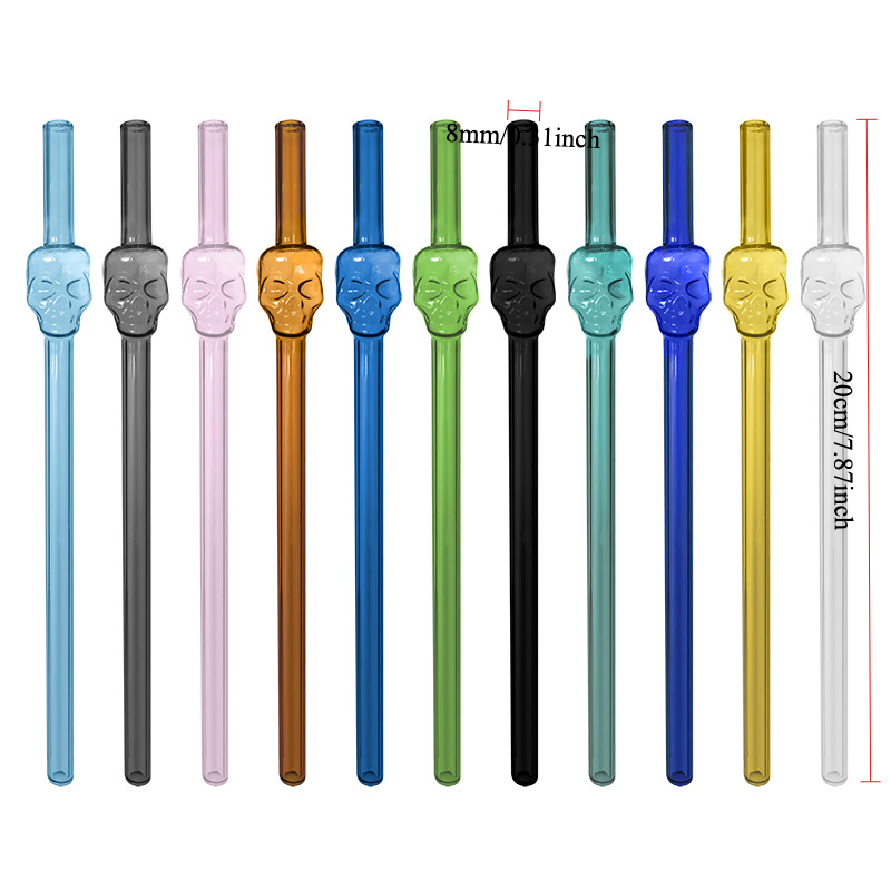 Wholesale Colorful Skull 20cm Glass Oil Burner Big Smoking Drink Straw Pipe Thick Pyrex Tube Hand Pipes