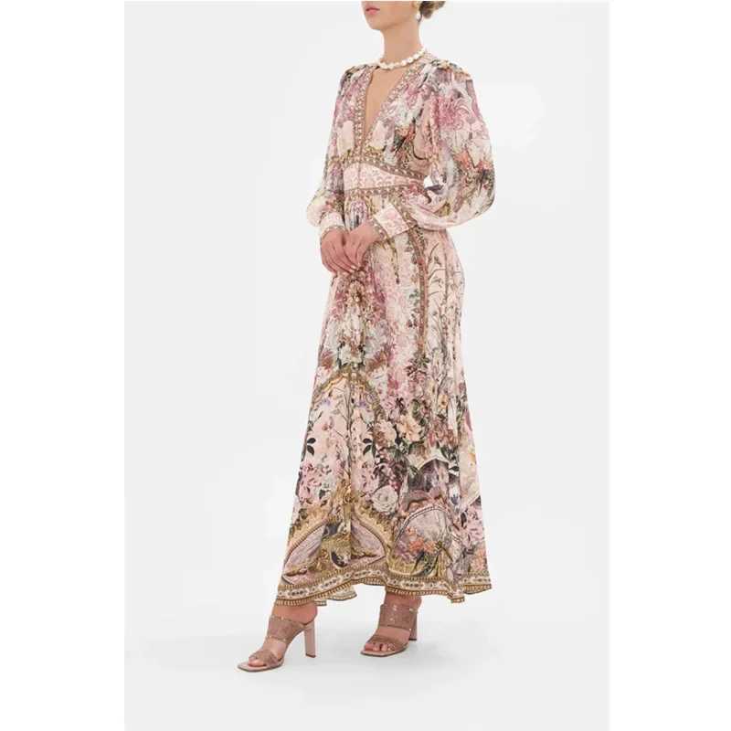 Urban Sexy Dresses NicheTrendy Australian retro womens long Dr sexy V-neck fairy kimono print elegant wide hem Swp train Dr Y240312BAF7