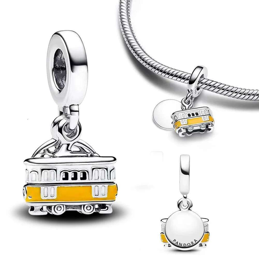 New 925 Sterling Silver Gold Bus Bus Charm Fit S925 Snake Bracelet Diy Charm Women's Fine Jewelry Gift