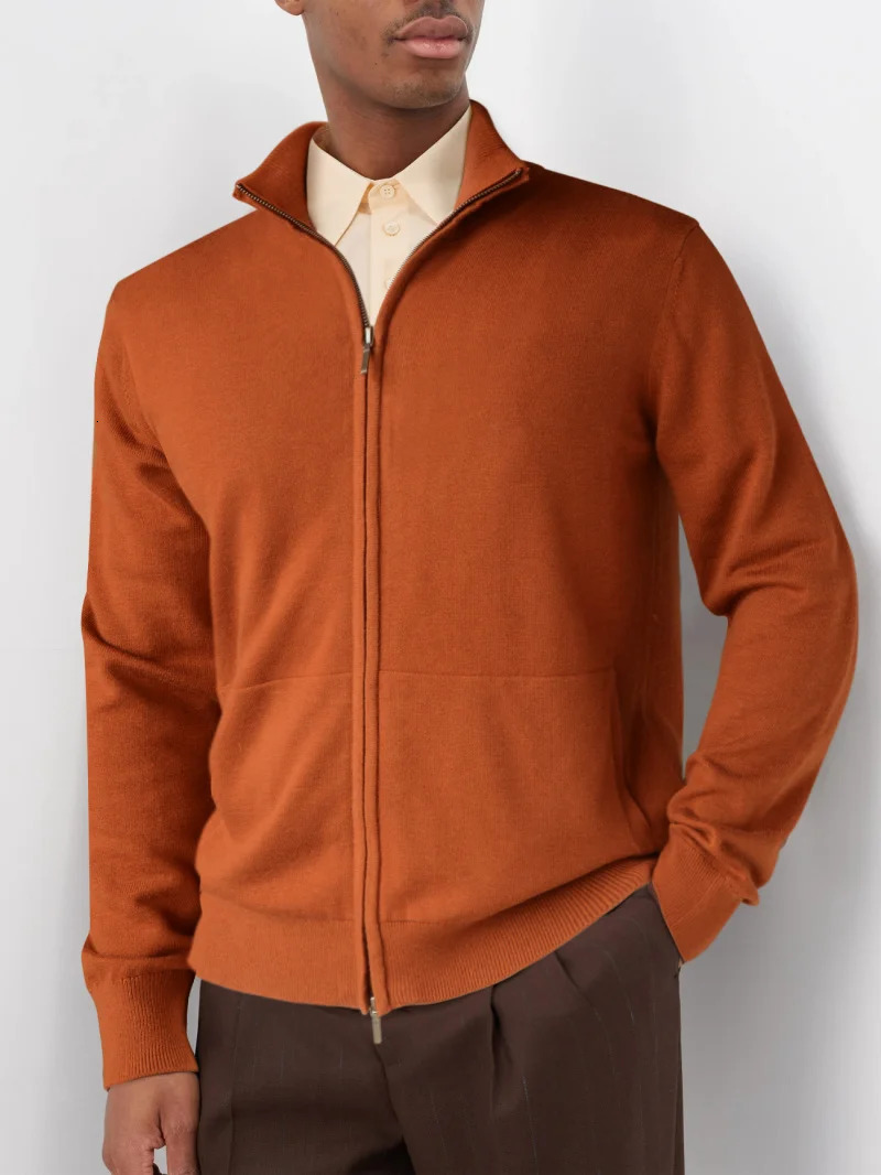 Chinese winter wool blend mens bomber retro knitted zipper cardigan 250313