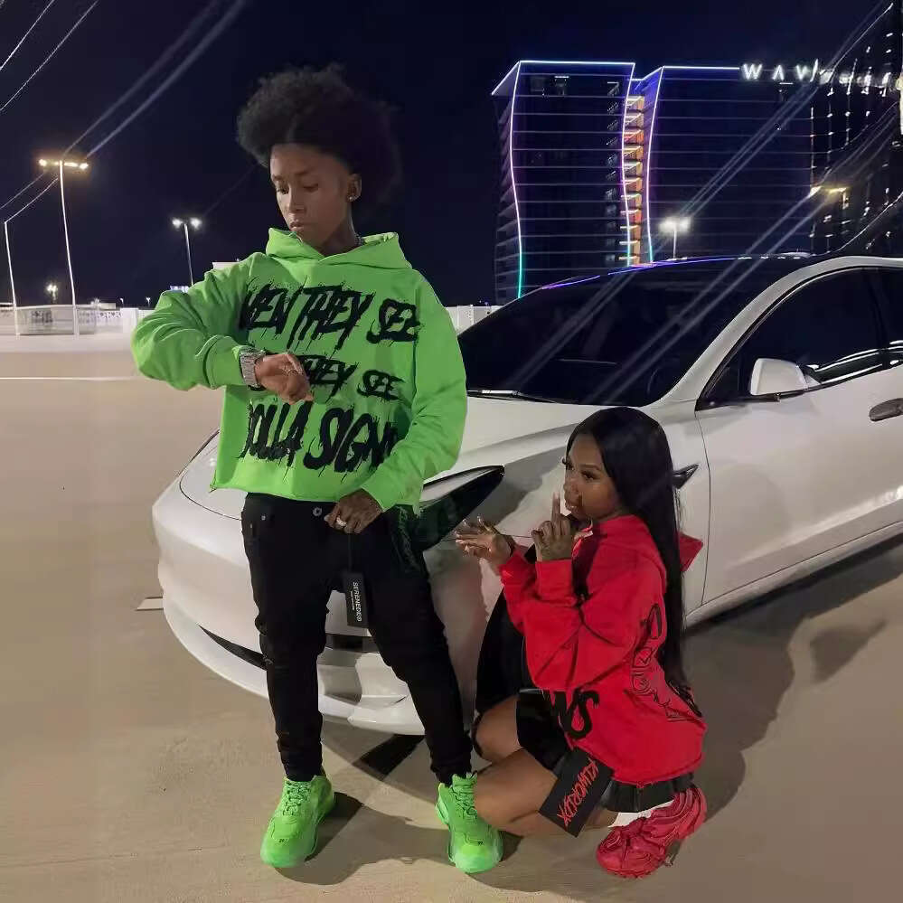 Y2K New Couple Hoodie INS Street Style Color Match Letter Loose Sweater Hip Hop Harajuku