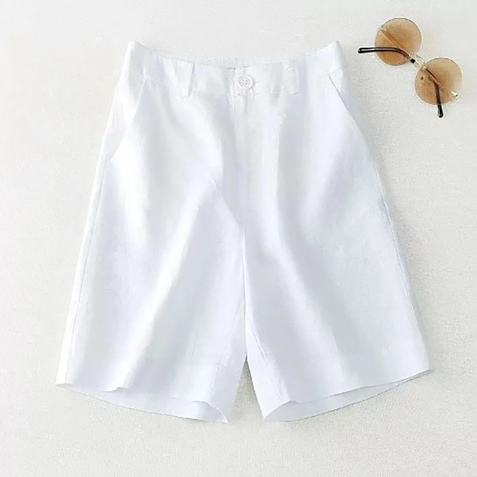 Elastic Breathable Loose Half Length Pants Womens Shorts With Pocket Shorts Sports Fashion Cotton Linen Korean Style s Botto 250313