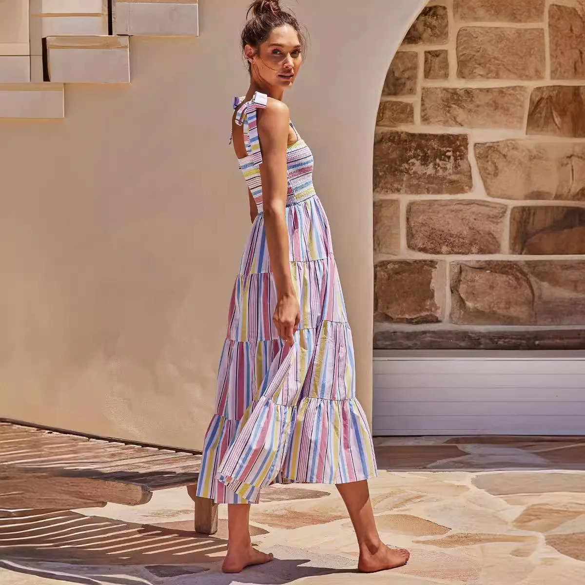 Womens backless lace dress style vacation pendant print 250313