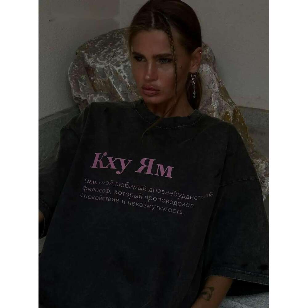 Acid Washed Vintage Streetwear Hip Hop Punk Haruku Print T Shirt Women Casual Cotton Short Sleeve Tops Y2k