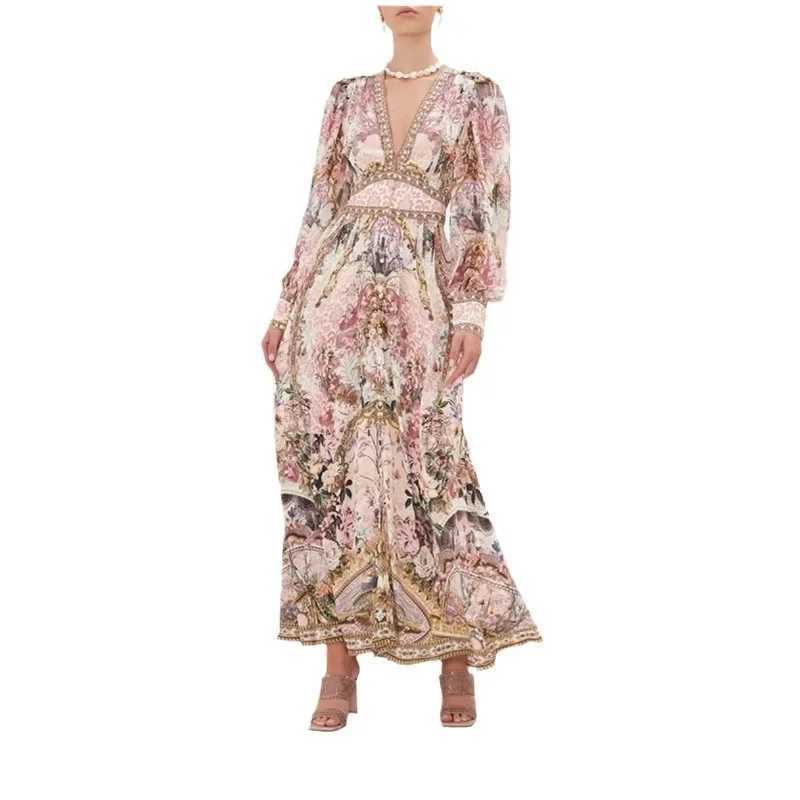 Urban Sexy Dresses NicheTrendy Australian retro womens long Dr sexy V-neck fairy kimono print elegant wide hem Swp train Dr Y240312BAF7