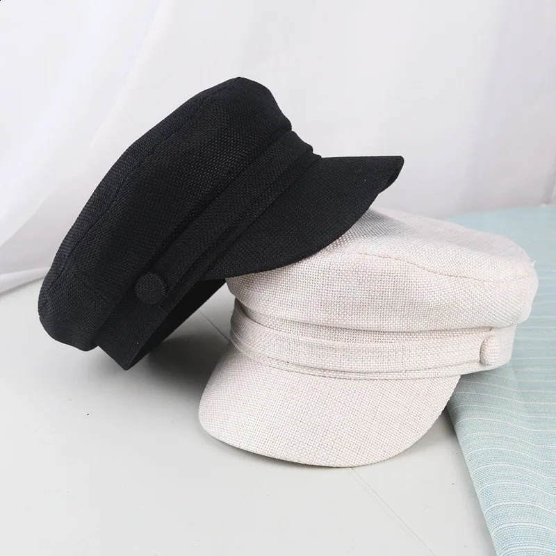 Beret Cap Woman Cotton Linen Sailor Captain Caps Retro Breton Flat Top sboy Fisherman Hat Unisex 250313