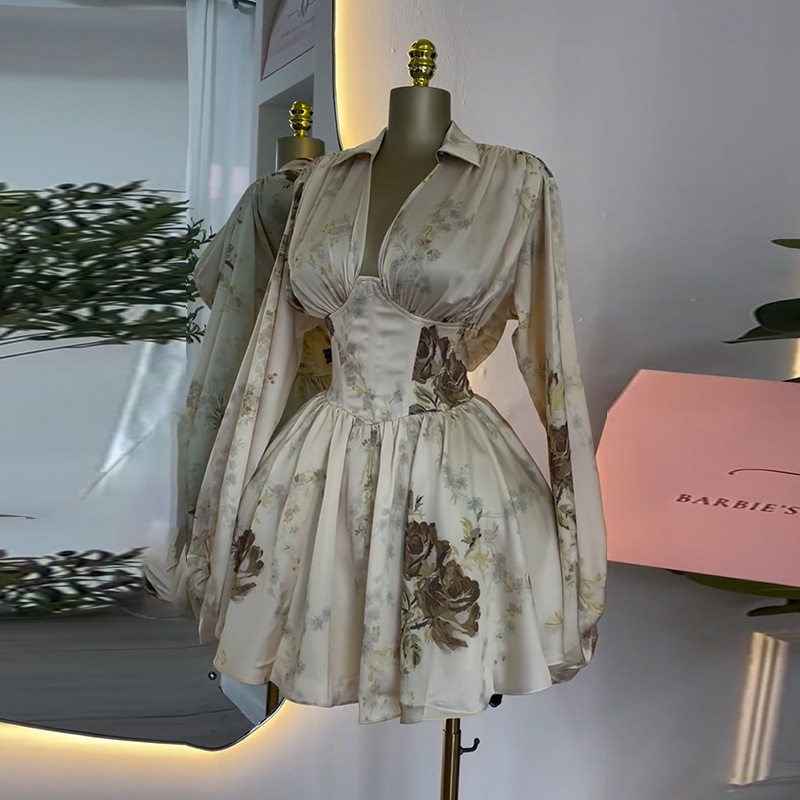 Casual Dresses Celmia Women Evening Fashion Sexy Backless Satin Party Flare Sleeve Stand Collar Short Robes Chic Vestidos