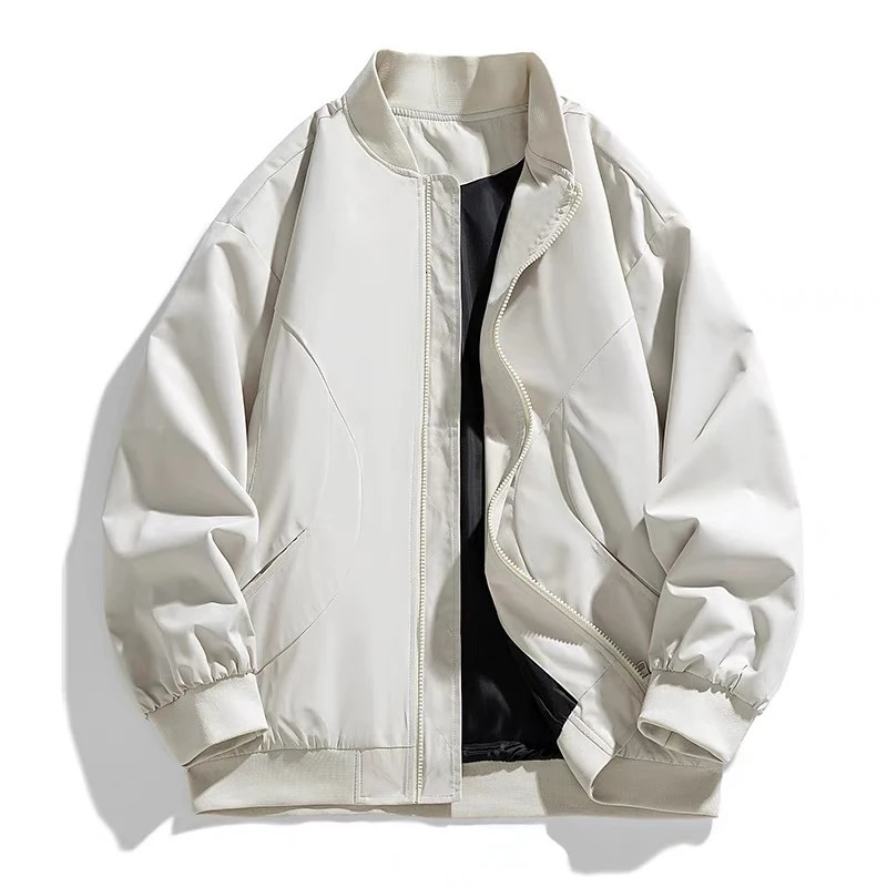 Mens Business Casual Thin Jacket Spring and Autumn Baseball Collar Loose Solid Color Short Trend Ice Silk Sports 2PCS 250313