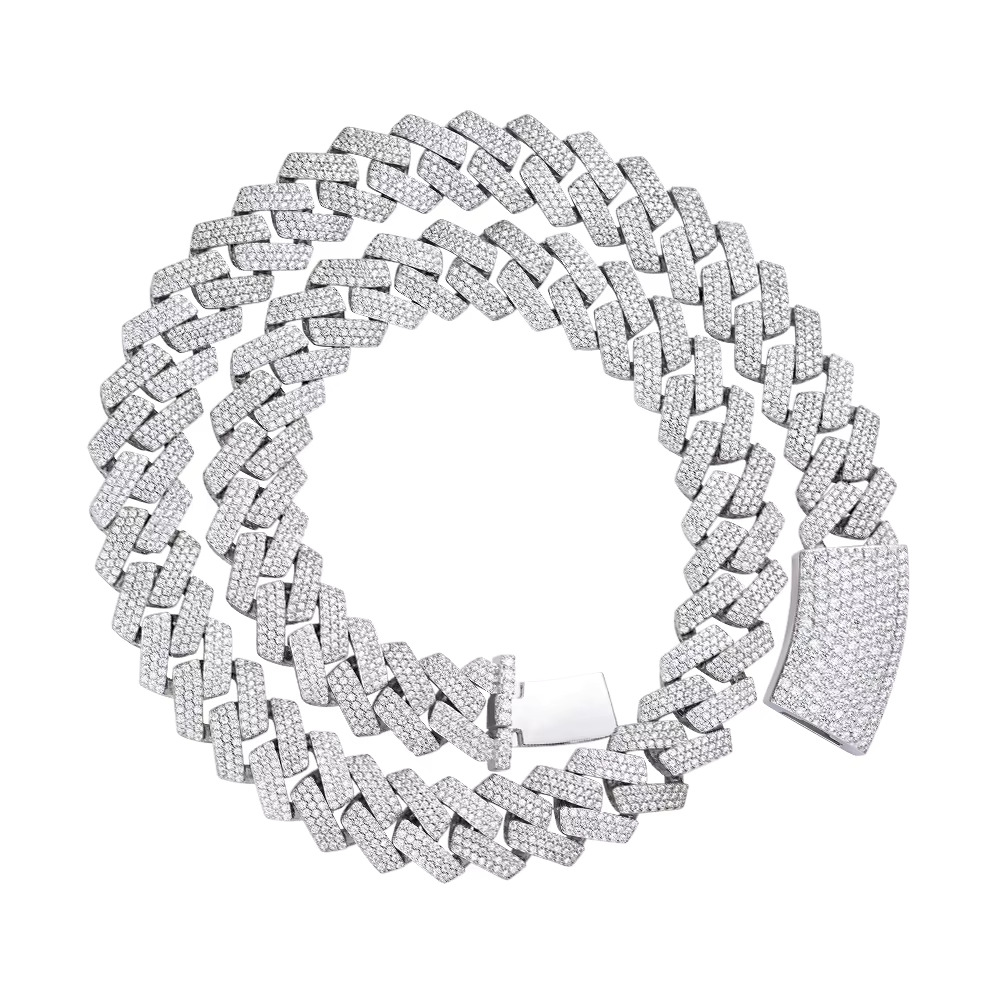 New Design Fashion Hip Hop 15MM Caged Back Iced Out Cubic Zirconia 14K Solid Gold Brass Three Color Plated Cuban Chain for Men