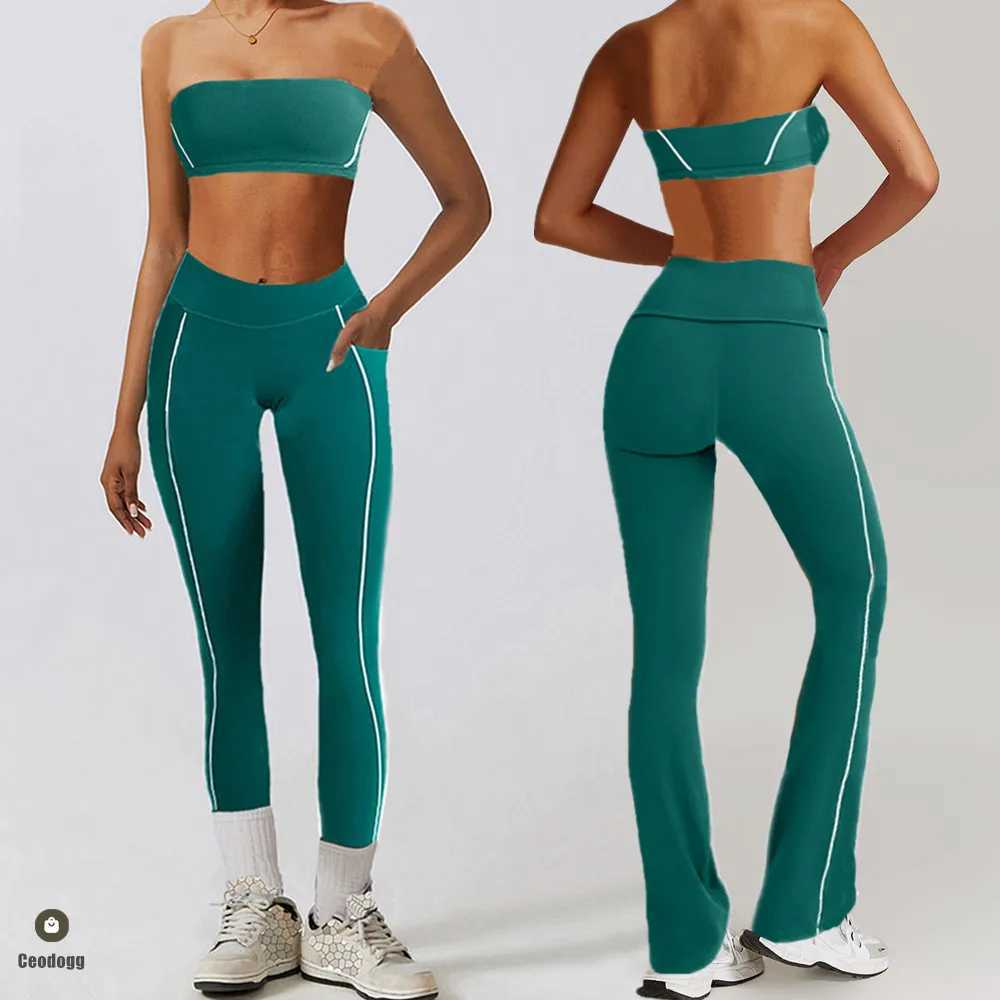 Women's Tracksuits 1/2PCS set nude flight exercise set womens track and field clothes gym push ups fitness running exercise clothes sports bra le