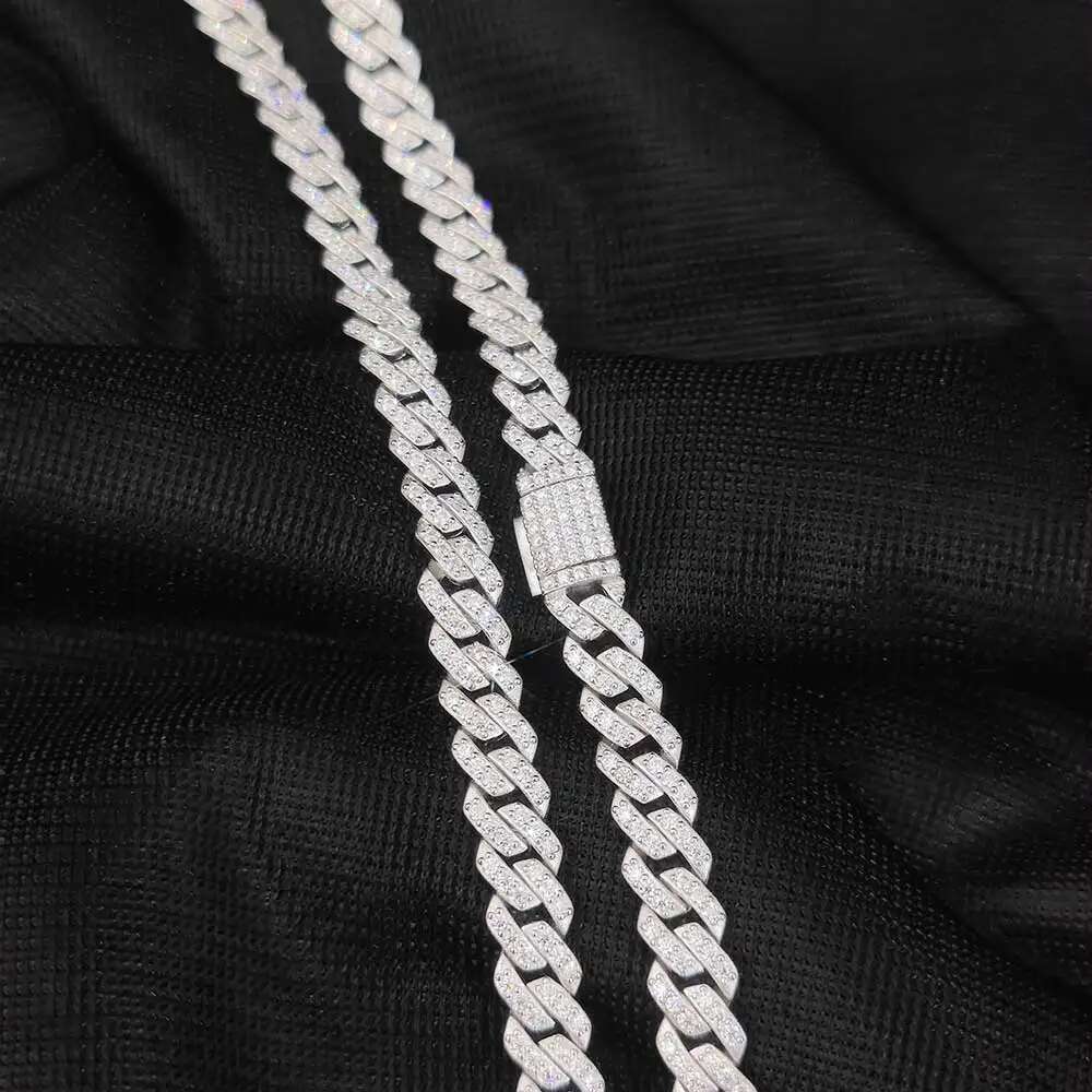 2025 Custom Hip Hop Full Moissanite Cuban Chain Necklace For Women 8mm All VVS Dia Sterg Sier Bg Iced Out Jewelry