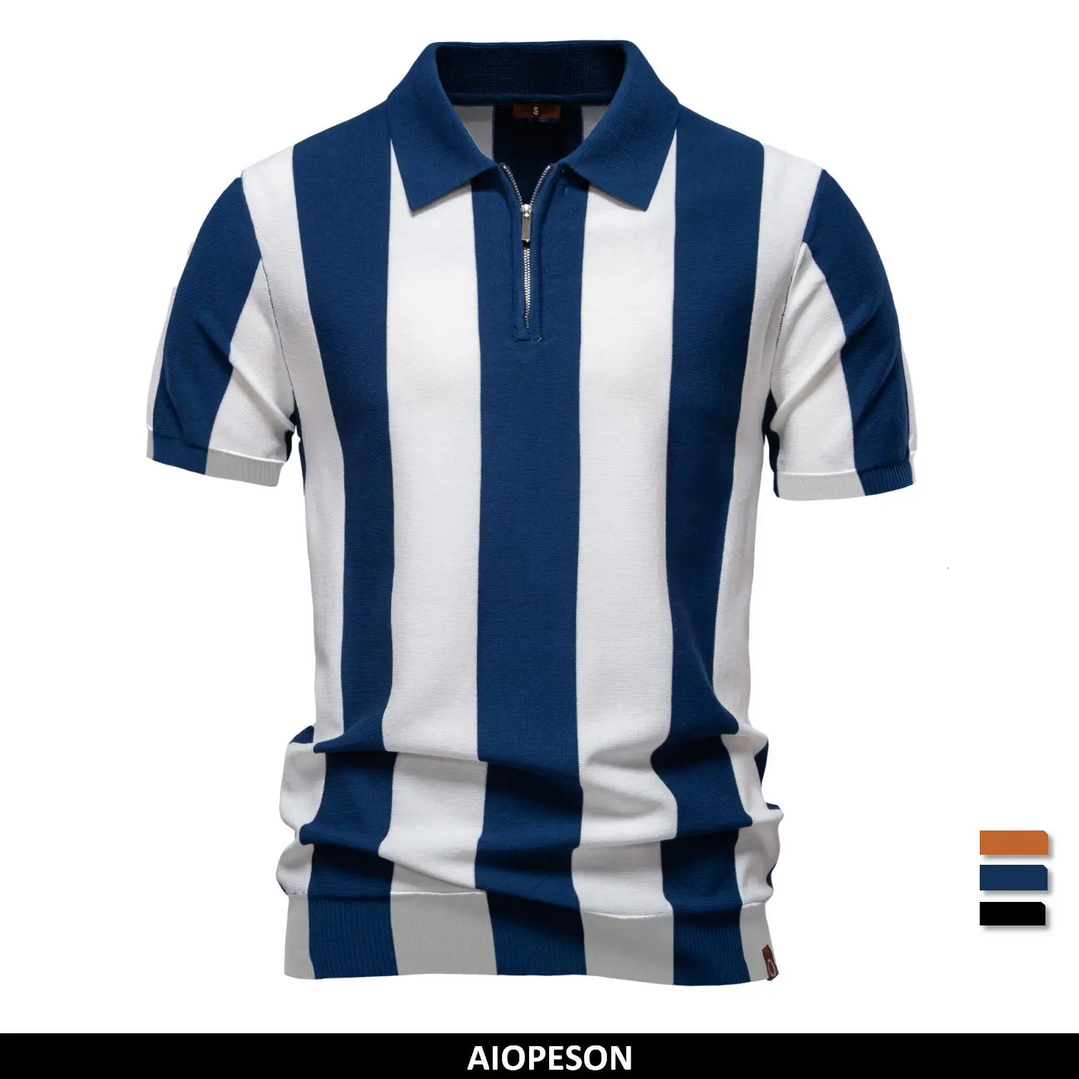 summer mens breathable striped contrasting polo shirt casual short sleeved knitted comfortable fit 250313