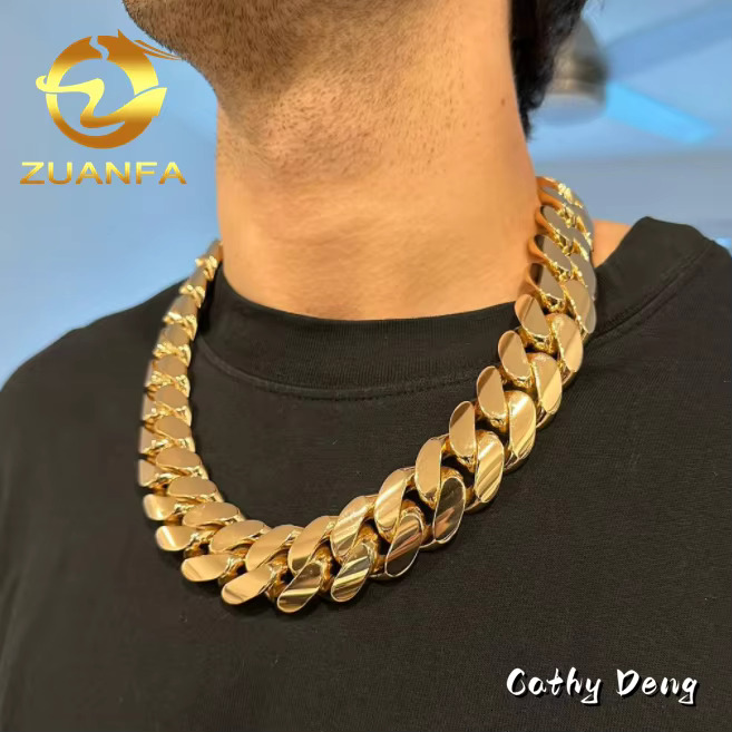 Hip Hop Jewelry 18k Gold Plated Big Size 30mm Miami Cuban Link Chain Bracelet Brass Cuban Men Necklace Chain