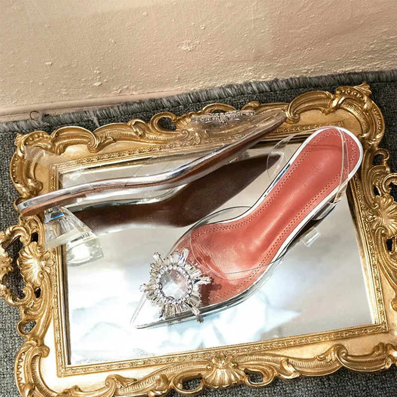 Fashion Rhinestones Bowknot Women Pumps Sexy clear PVC Slingback High heels Jelly Shoes Summer Ladies Wedding Bridal Shoes 250312
