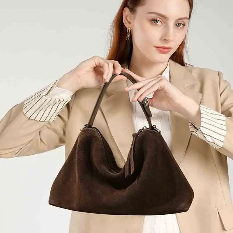 Women's Bags Women Faux Suede Shoulder Fashion Underarm Large Capacity Small Tote Zip Closure Vintage Commuting Chic Hobo Bag