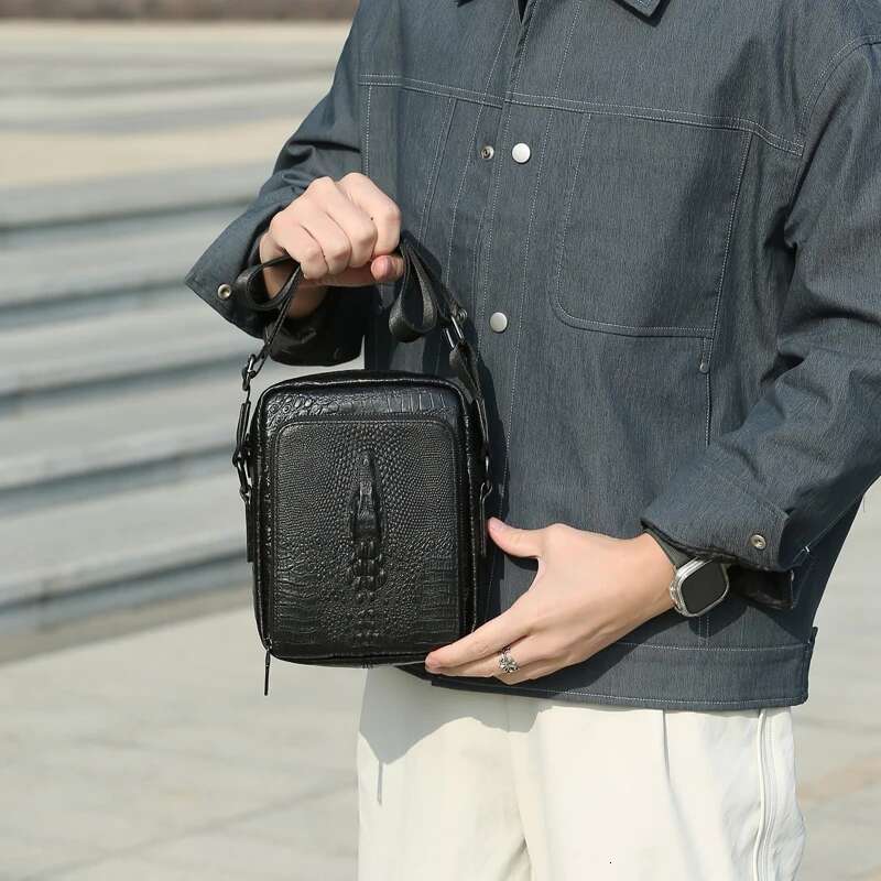 Bag Men Casual Cowhide Genuine Leather Crocodile Skin Men's Shoulder Crossbody Bags Bolsos Para Hombre Sacoches Hommes
