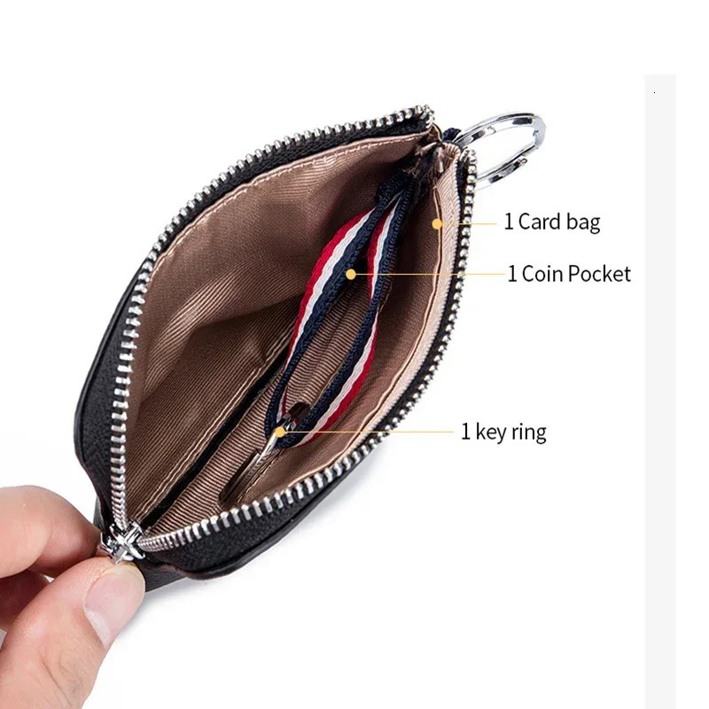 Genuine Coin Purse Mini Ultra-thin Small Zipper Cute Wallet Soft Cowhide Leather Drivers License Key Bag Card Holder