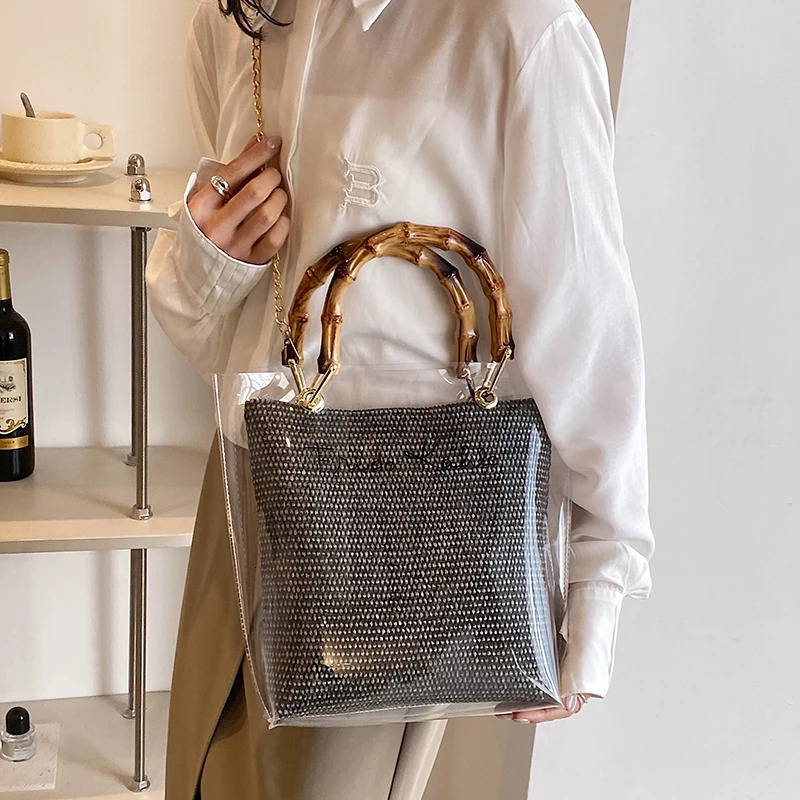 Large Capacity Women PVC Handbags High Quality Ladies Transparent Beach Tote Shoulder Messenger Bags Casual Chain Crossbody Bag R250312