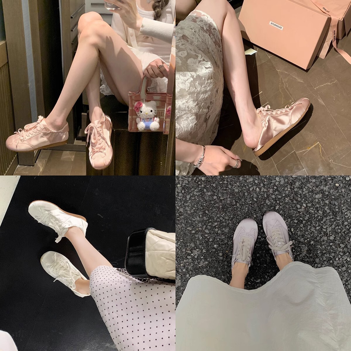 2025 New Ballet Style Sweet Girl Designer Trendy Fashion Round Head Satin Sports Board Shoes Bow Casual Moral Cultivation